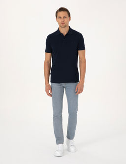 Lacivert Slim Fit %100 Pamuk K_vr_lmaz D__meli Polo Yaka Basic Ti__rt