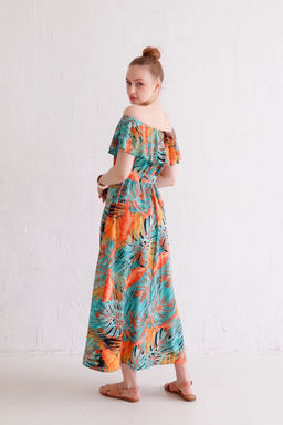 12331 Платье-кармен с тропическим принтом бирюзовое - Martichelli фото 6