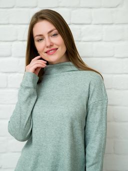 Пуловер трикотажный зеленый с манжетами - Odis фото 9