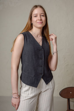 100% ЛЁН стильный жилет полуприлегающий