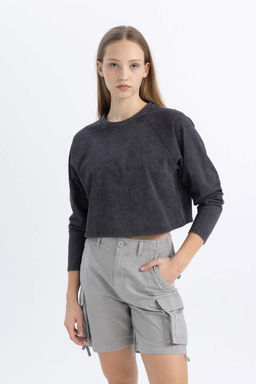 Моющаяся футболка свободного кроя с длинными рукавами и эффектом потертостей