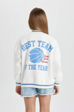 Кардиган-бомбер на толстой мягкой подкладке с воротником колледжа для девочек - Defacto фото 8