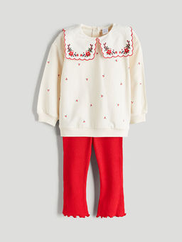 Bebe Yaka K?z Bebek Sweatshirt ve Tayt 2li