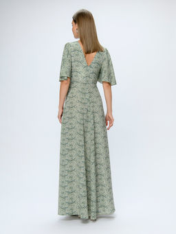Платье оливкового цвета с принтом длины макси с глубоким вырезом - 1001dress фото 3