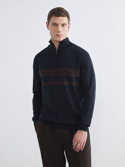 Dik Yaka ?izgili Erkek Triko Kazak