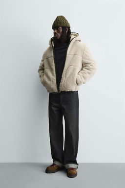 CONTRAST FAUX SHEARLING JACKET