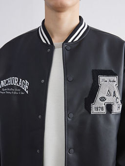 Kolej Yaka Nak??l? Erkek Deri G?r?n?ml? Ceket