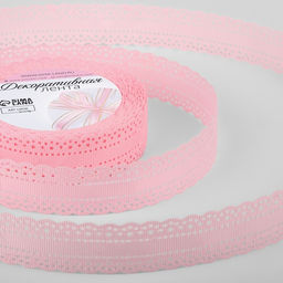 Цена за 2 шт. Лента декоративная, репсовая, с ажурным краем, 25 мм 9,1 0,5 м, цвет розовый