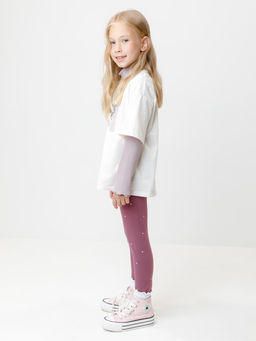 КР 4074/темная орхидея,фоновые сердечки к593 брюки (лосины) для дев