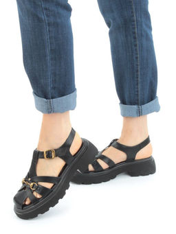 08-PEAG54-2 BLACK Босоножки женские (натуральная кожа)