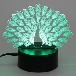 Цена за 2 шт. Светильник ночник "3D-Павлин" на пластиковой подставке, с включателем USB