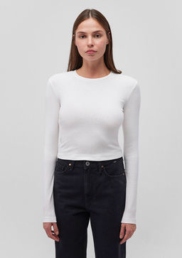 Uzun Kollu Beyaz Basic Tisort - Mavi фото 3