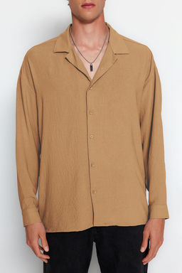 TRENDYOL MAN Beyaz Oversize Fit Apas Yaka Yazl?k Keten Gorunumlu Gomlek TMNSS23GO00053 - Trendyolmilla фото 3