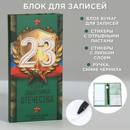 Подарочный набор, блок бумаг для записей, стикеры, ручка «23 февраля»