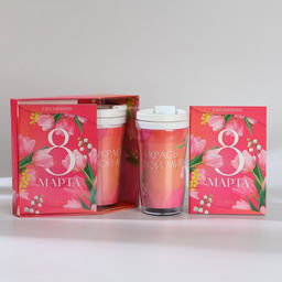 Подарочный набор, ежедневник А6 80 листов и термостакан 250 мл Укрась свой мир. 8 марта