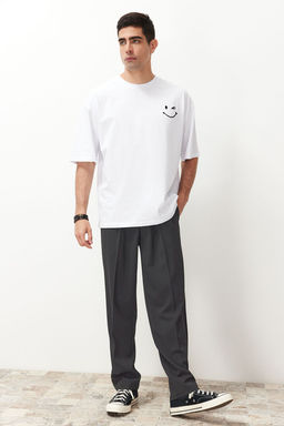 Antrasit Pileli Klasik Baggy Fit Kumas Pantolon TMNSS24PL00024