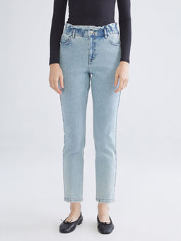 Beli Lastikli Slouchy Fit Kad?n Jean Pantolon