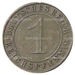Монета 1 рейхспфенниг 1929 года D Германия