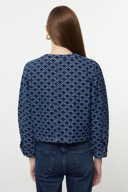 Koyu Mavi Desenli Cep Detayl? Crrop Denim Bomber Ceket TWOAW25CE00030 - Trendyolmilla фото 5