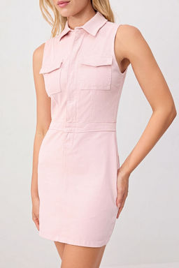 Pembe Orta Esnek Cep Detayl_ G_mlek Yaka Mini Denim Elbise TWOSS26EL00985 - Trendyolmilla фото 3