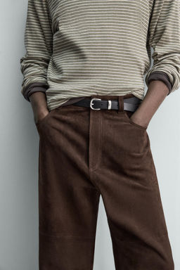 PANTAL?N STRAIGHT FIT PIEL ANTE / Marr?n oscuro - Zara фото 5