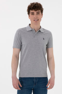 Erkek Slim Fit Polo Yaka Gri Melanj Basic Ti__rt Sepette S_rpriz _ndirim