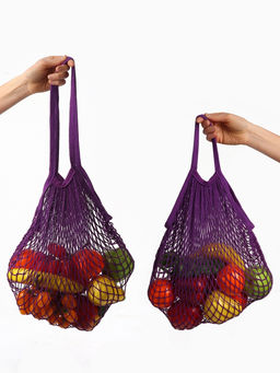 Набор 2 шт.: сумка-авоська плетёная, клетка 1.5 см, фиолетовая