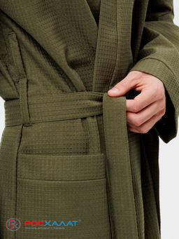 Мужской вафельный халат с планкой хаки В-03 (26)