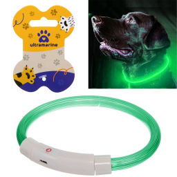 Цена за 2 шт. Ошейник неоновый для собак малых пород "Защита Бро", цвет зеленый, зарядка от USB, шнур в комплекте, размер S - d 35см (пакет с подвесом)