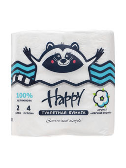 Цена за 2 шт. Туалетная бумага HAPPY со втулкой, аромат мягкого хлопка, 2 слоя, 4 рулона