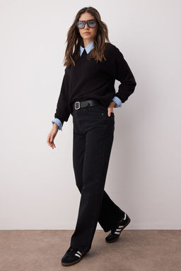 TRENDYOLMILLA Siyah Yuksek Bel Wide Leg Jeans TWOAW24JE00075