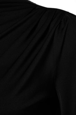 Siyah Dik Yaka Regular Fit Gipe Detayl? Esnek Orme Bluz TWOAW24BZ00022