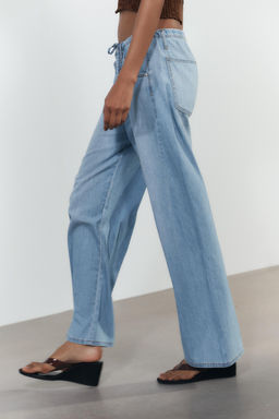 DRAWSTRING LOOSE-FITTING DENIM TROUSERS - Zara фото 19