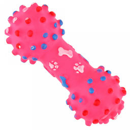 Игрушка для собаки Гантеля 15х6х6см, с пищалкой, ПВХ, фактурная, цвета микс (ярко-розовый, зеленый, желтый), Пэт тойс (Pet toys) (Китай)