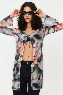 Cok Renkli Bask?l? Uzun Tul Esnek Orme Orme Bluz TWOSS24BZ00051