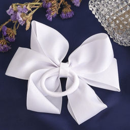 Цена за 6 шт. Резинка для волос «Школьница», бант двойной, горох, 13 см, бело-синяя