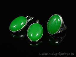 Кольцо Серьги с кварцем (имитация хризопраза) размер 18