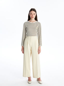 Bisiklet Yaka ?izgili Uzun Kollu Kad?n Ti??rt