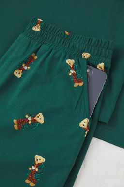 Yesil Regular Fit Ay?c?k Bask?l? %100 Pamuk Orme Pijama Tak?m? - Trendyolmilla фото 2