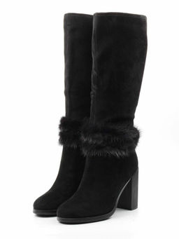 1686-1461MB-1 BLACK Сапоги зимние женские (натуральная замша, натуральный мех (еврозима))