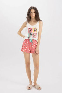 Fall in Love Pijama Tak?m Disney Mickey & Minnie Atlet Sort Beli Lastikli Alt