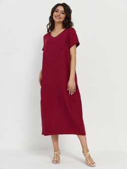 из 100% льна премиального качества. Платье Венеция бордовое - Vals фото 2