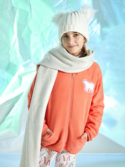 Dik Yaka Nak??l? Uzun Kollu K?z ?ocuk Fermuarl? Sweatshirt