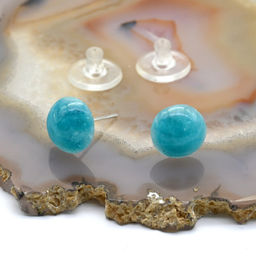 Серьги гвоздики (пусеты) амазонит имитация 9мм-10мм