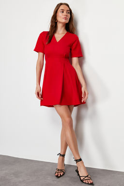K?rm?z? Kusakl? Belden Ac?lan Mini Dokuma Elbise TWOSS24EL00504 - Trendyolmilla фото 3