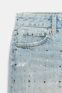 SHORTS DENIM TRF TIRO MEDIO BRILLOS / Azul claro - Zara фото 7