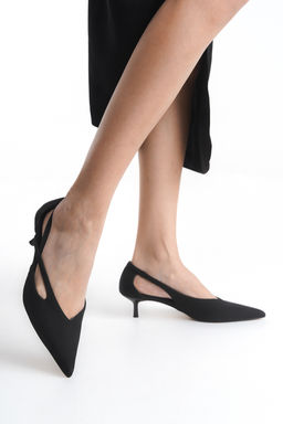Trendyol Shoes Siyah Cut Out Detayl? Saten Sivri Burun Kad?n Kitten Topuklu Ayakkab? TAKSS25TO00079 - Trendyolmilla фото 3