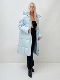 Пальто летучая мышь женское с капюшоном зимнее голубого цвета 9619Gl - Mtforce фото 16