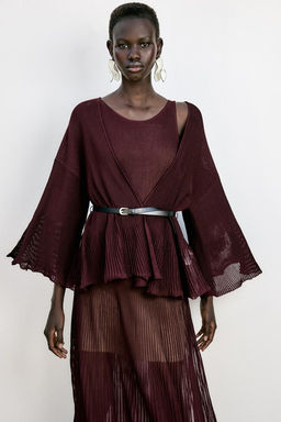 RIB KNIT CARDIGAN WITH BELT - Zara фото 2