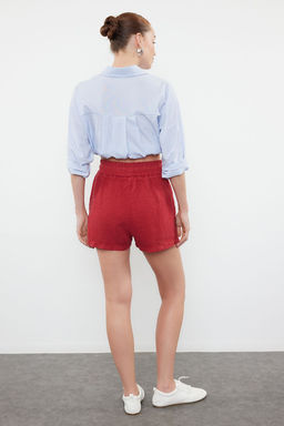 K?rm?z? %100 Keten Beli Lastikli Yuksek Bel Sort TWOSS23SR00319
